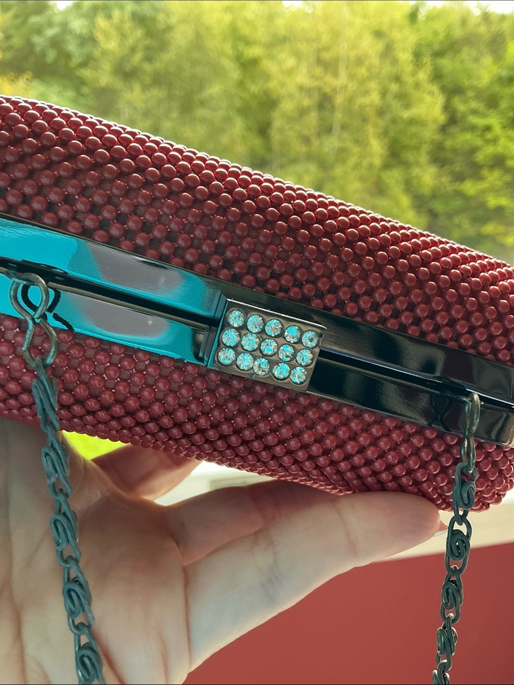 La Regale Coral Beaded Evening Clutch